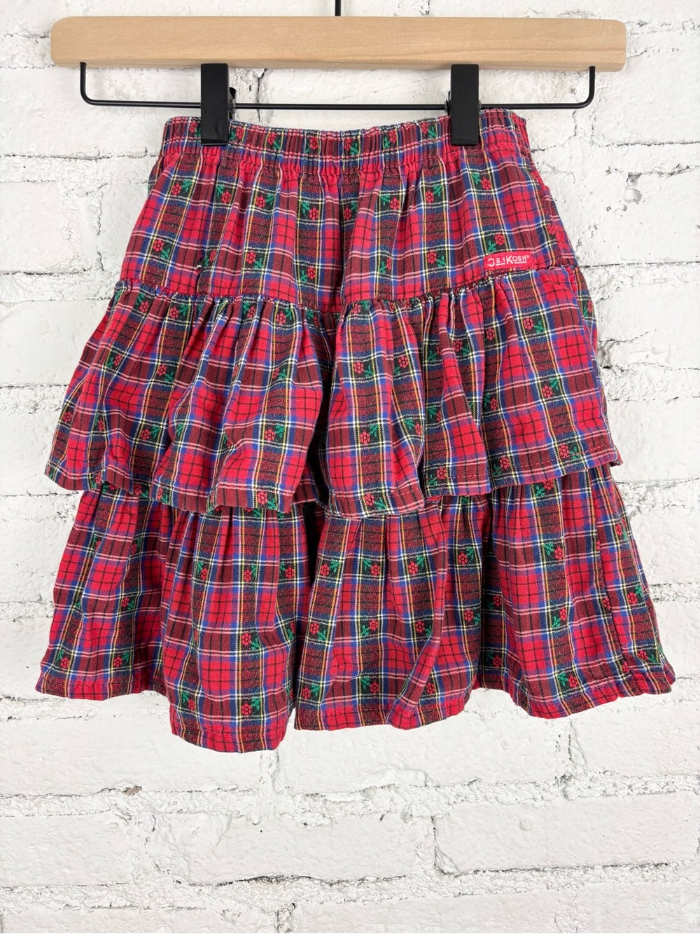 Vintage OshKosh Plaid Girls Tiered Ruffle Skirt 6X
